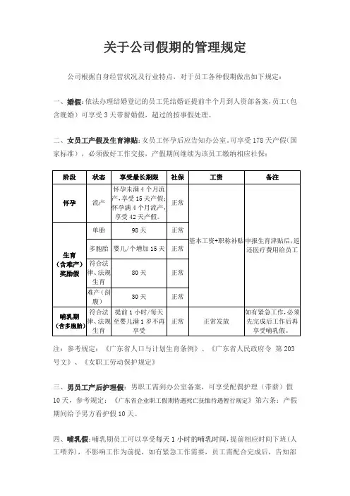 关于公司产假及哺乳假的规定