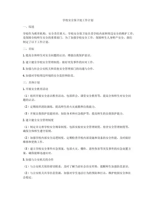 学校安全保卫处工作计划