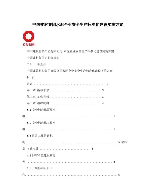 中国建材集团水泥企业安全生产标准化建设实施方案
