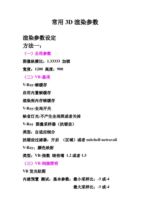 3D渲染参数常用