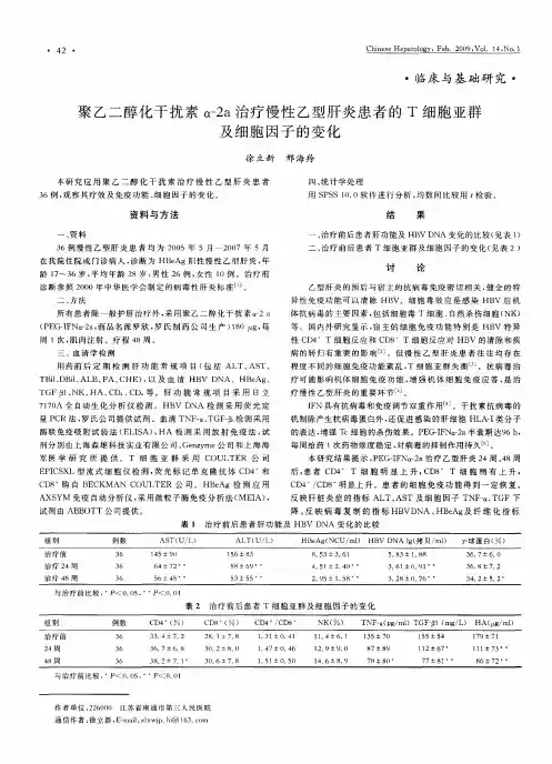 聚乙二醇化干扰素α-2a治疗慢性乙型肝炎患者的T细胞亚群及细胞因子的变化