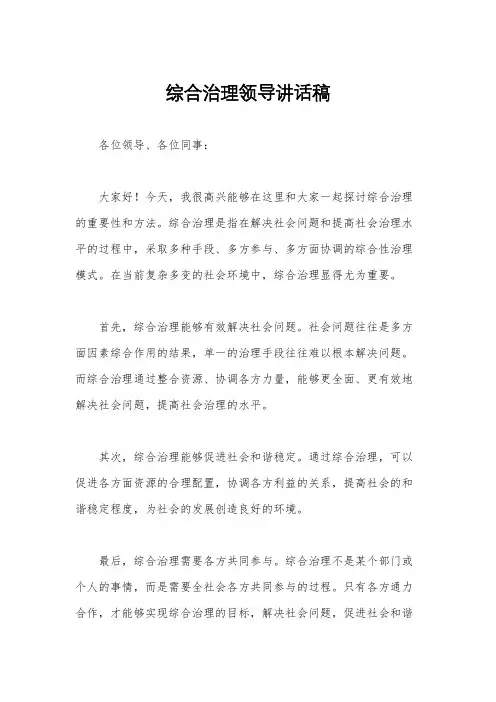 综合治理领导讲话稿