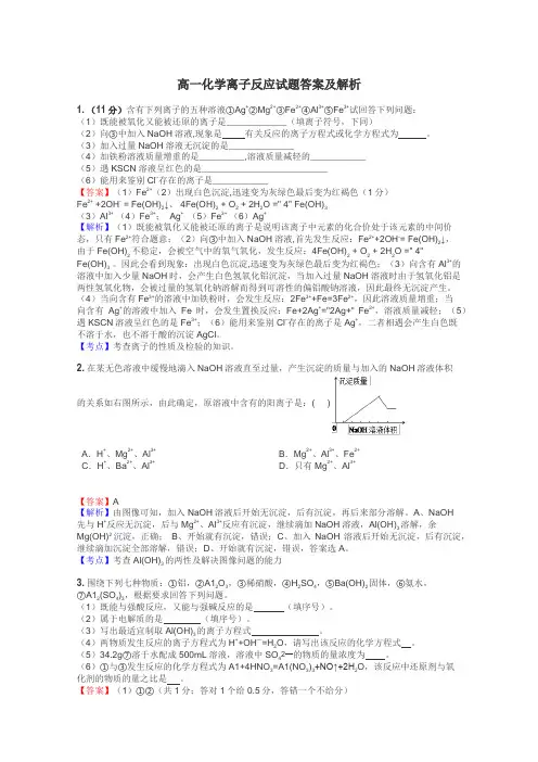 高一化学离子反应试题答案及解析
