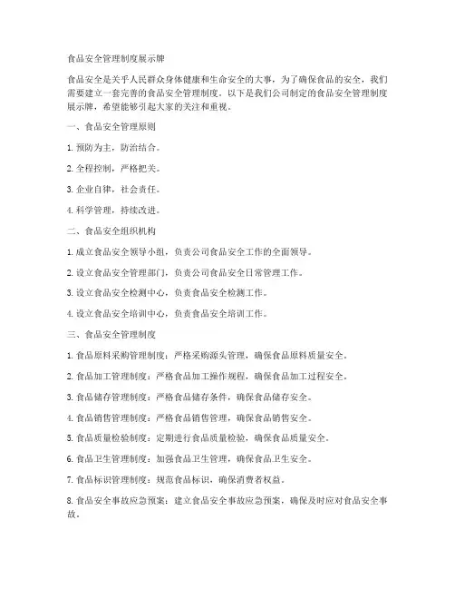 食品安全管理制度展示牌