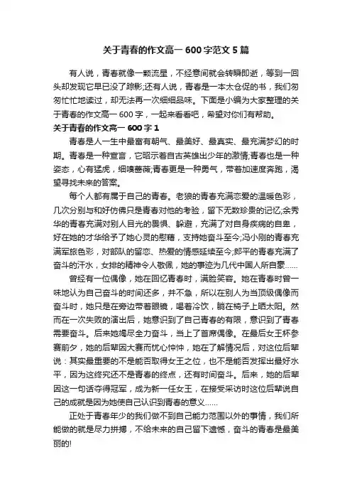 关于青春的作文高一600字范文5篇
