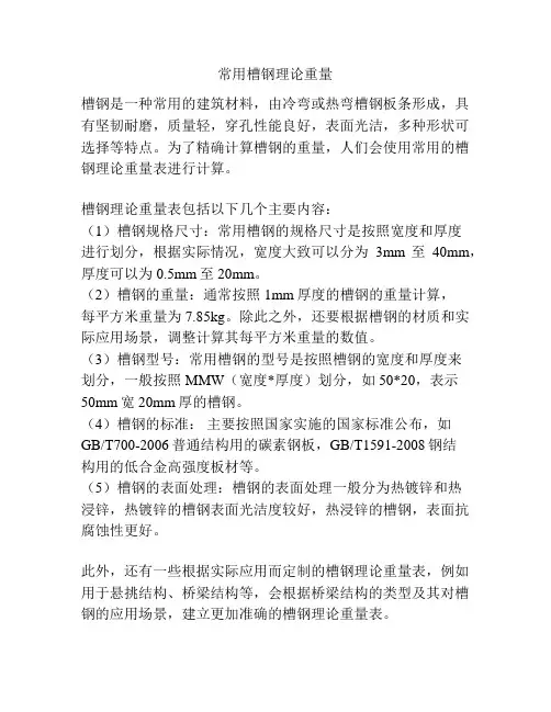 常用槽钢理论重量
