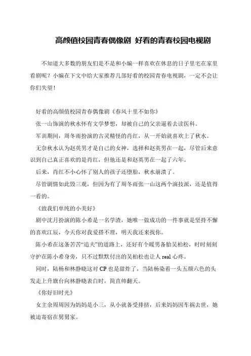 高颜值校园青春偶像剧 好看的青春校园电视剧
