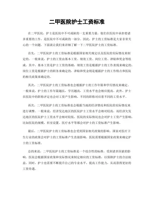 二甲医院护士工资标准