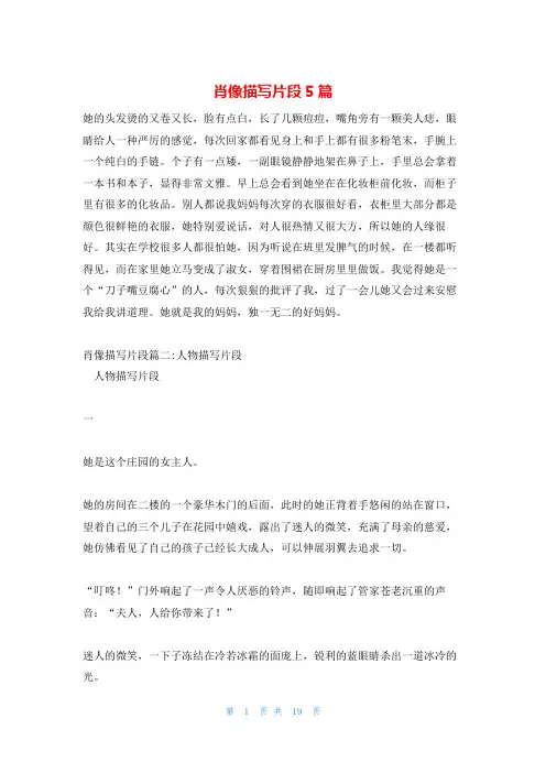 肖像描写片段5篇