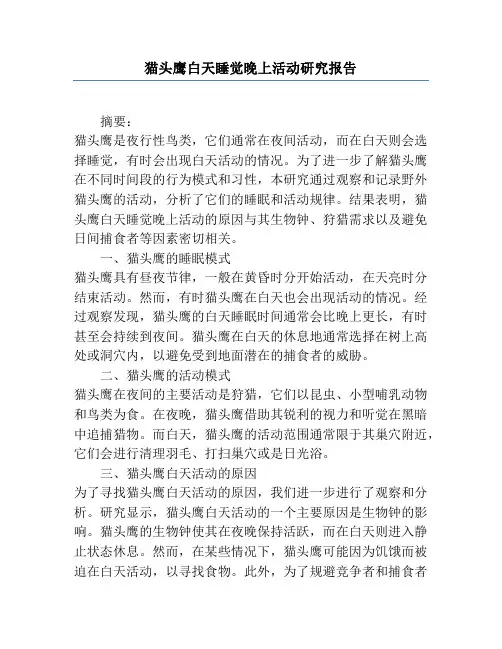 猫头鹰白天睡觉晚上活动研究报告