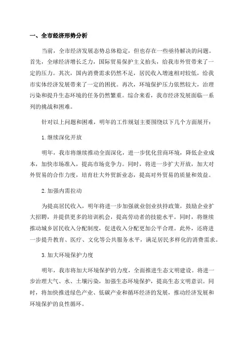 全市经济形势分析及明年工作规划