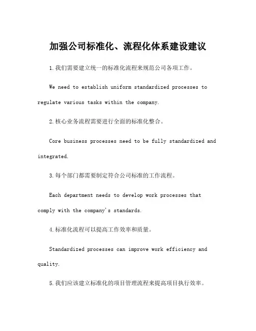 加强公司标准化、流程化体系建设建议