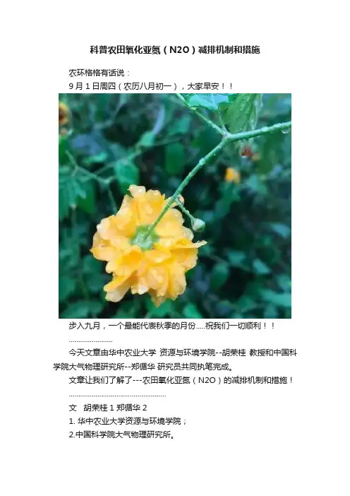 科普农田氧化亚氮（N2O）减排机制和措施
