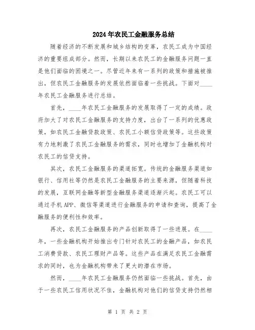 2024年农民工金融服务总结