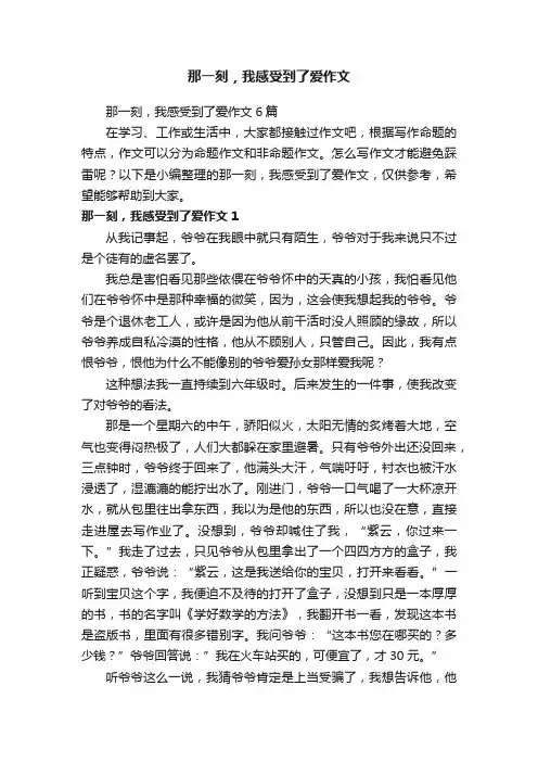 那一刻，我感受到了爱作文6篇