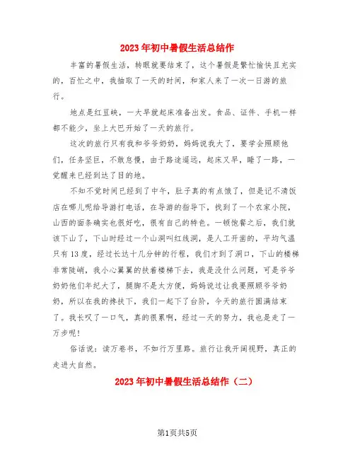 2023年初中暑假生活总结作(4篇)
