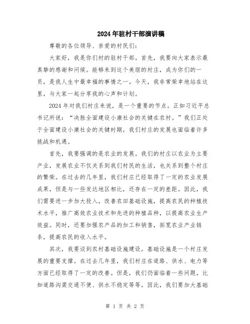 2024年驻村干部演讲稿