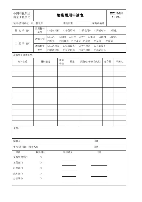 物资需用申请单