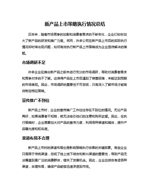 新产品上市策略执行情况总结
