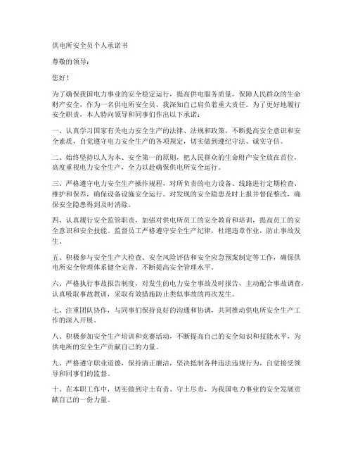 供电所安全员个人承诺书