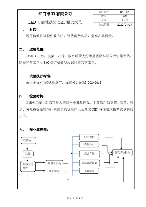 LED可靠性试验ORT测试规范