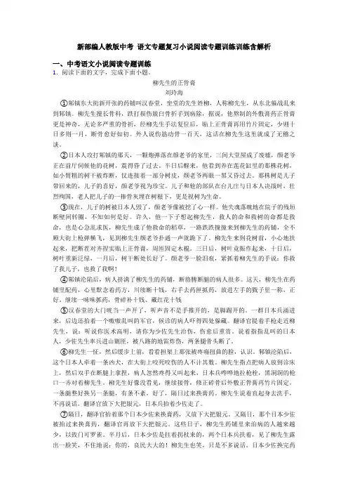 新部编人教版中考 语文专题复习小说阅读专题训练训练含解析
