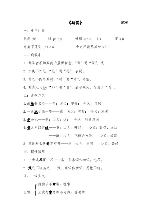 《马说》知识点归纳
