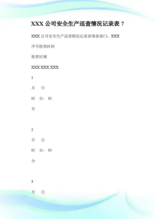 XXX公司安全生产巡查情况记录表