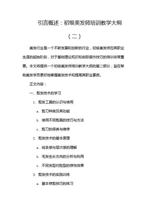 初级美发师培训教学大纲(两篇)