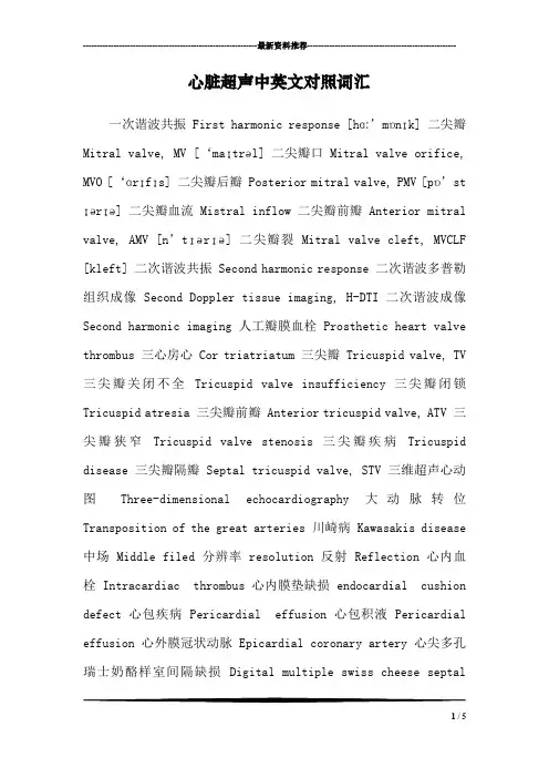心脏超声中英文对照词汇