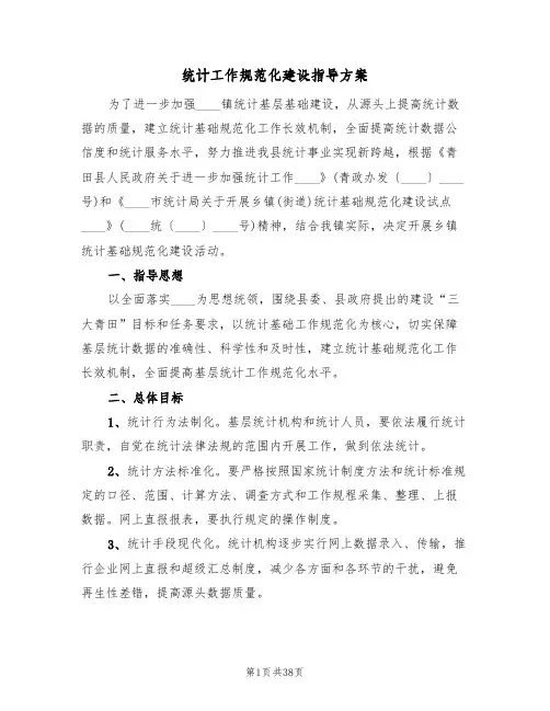 统计工作规范化建设指导方案(六篇)