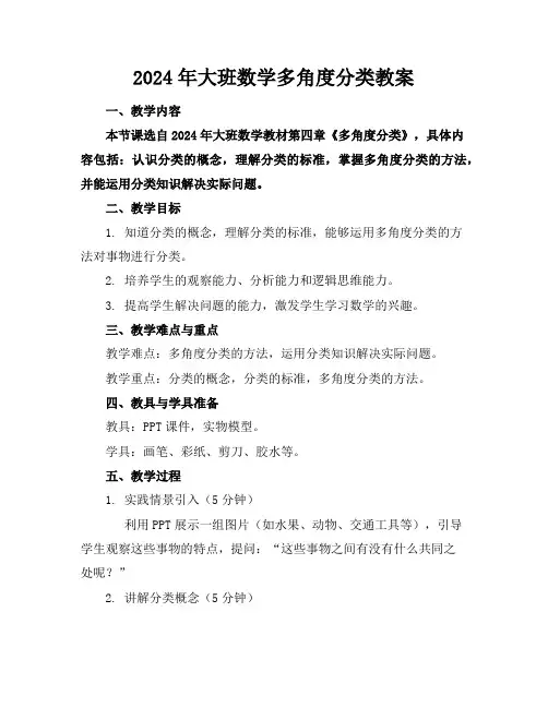 2024年大班数学多角度分类教案