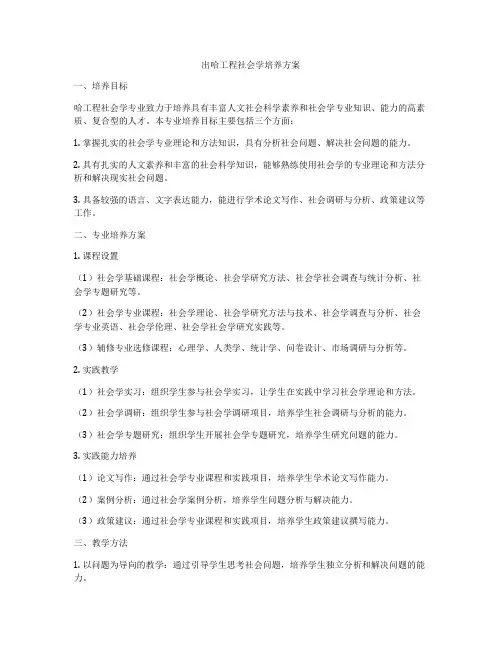 出哈工程社会学培养方案