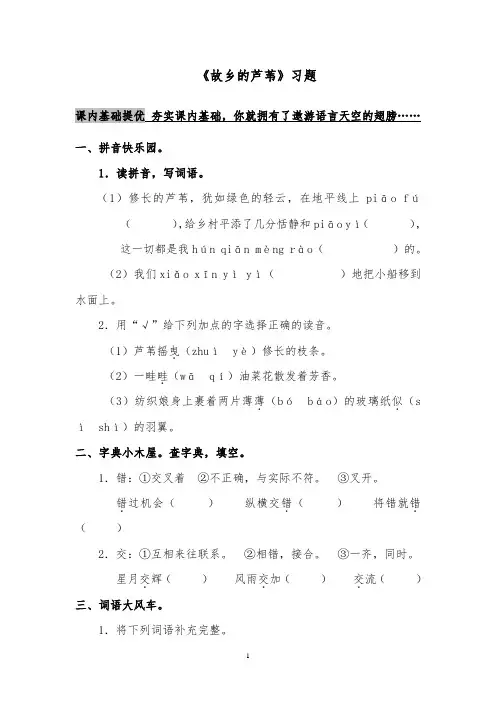 推荐精品语文湘教版小学三年级下册《故乡的芦苇》精品习题2