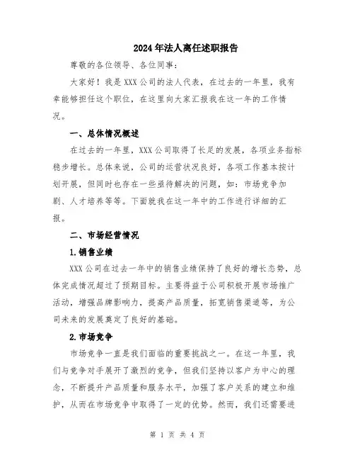 2024年法人离任述职报告