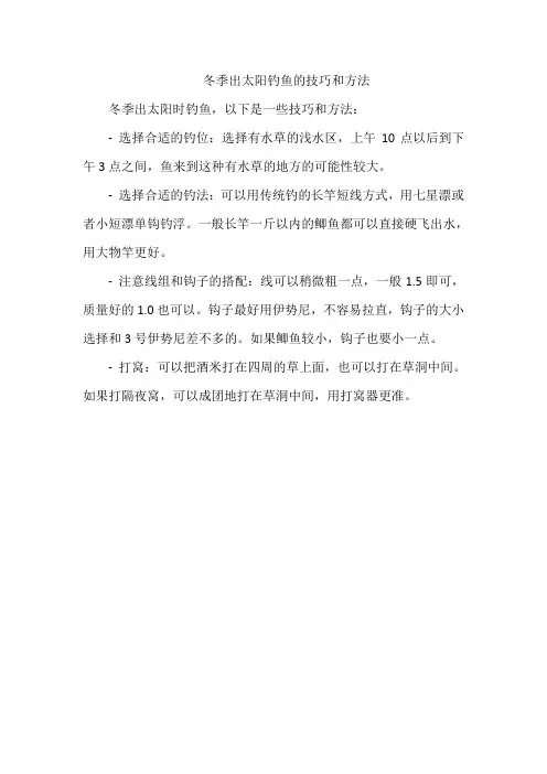 冬季出太阳钓鱼的技巧和方法