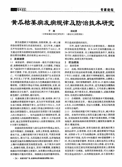 黄瓜枯萎病发病规律及防治技术研究