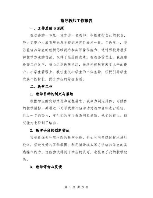 指导教师工作报告