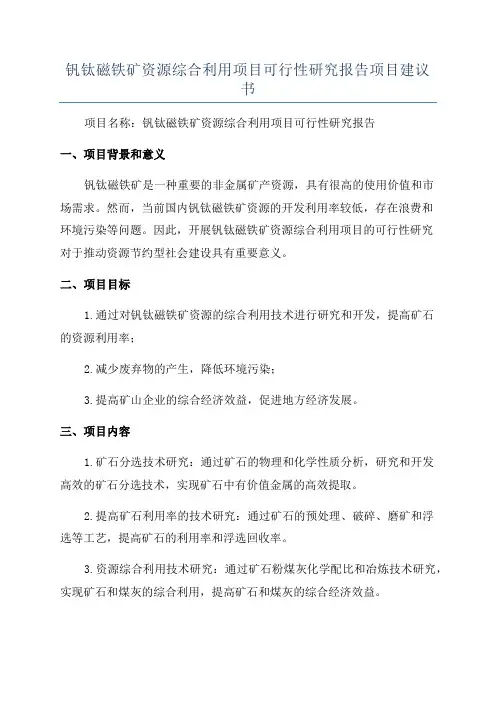 钒钛磁铁矿资源综合利用项目可行性研究报告项目建议书