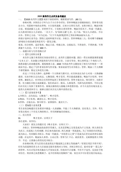 2020高考作文点评及备考建议