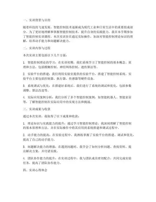 智能控制实训个人总结报告