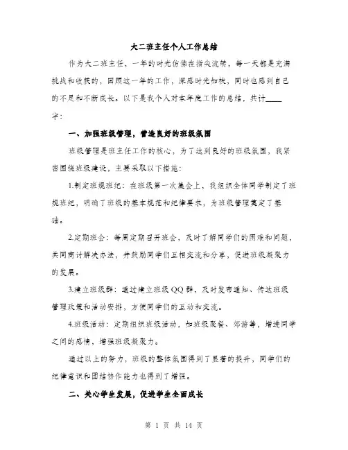 大二班主任个人工作总结（5篇）