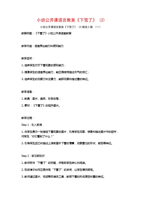 小班公开课语言教案《下雪了》 (2)5篇