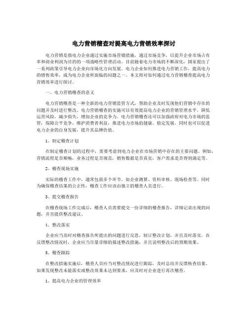 电力营销稽查对提高电力营销效率探讨