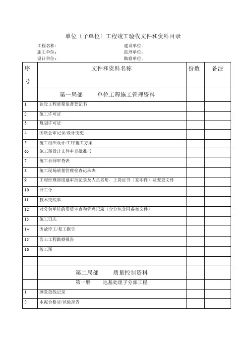 竣工资料整理目录