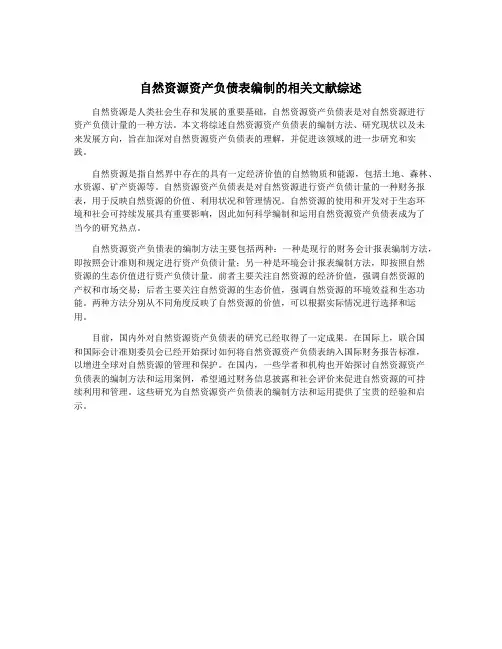 自然资源资产负债表编制的相关文献综述