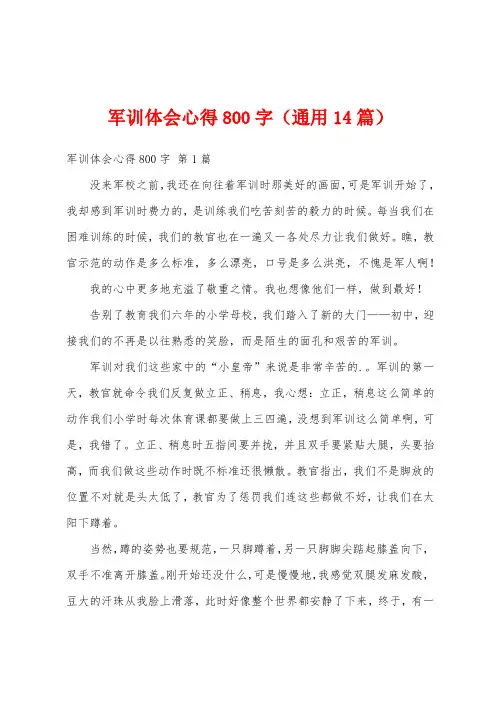 军训体会心得800字(通用14篇)