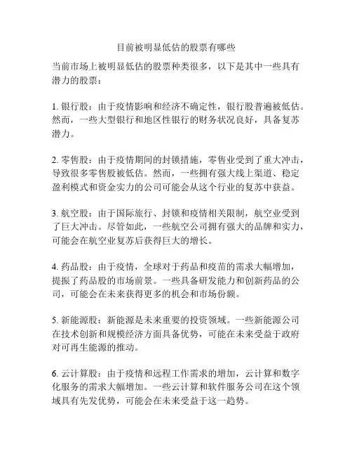 目前被明显低估的股票有哪些