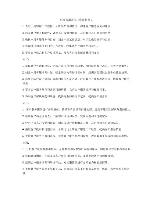 电商客服每周工作计划范文