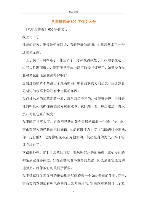 八年级你好600字作文大全